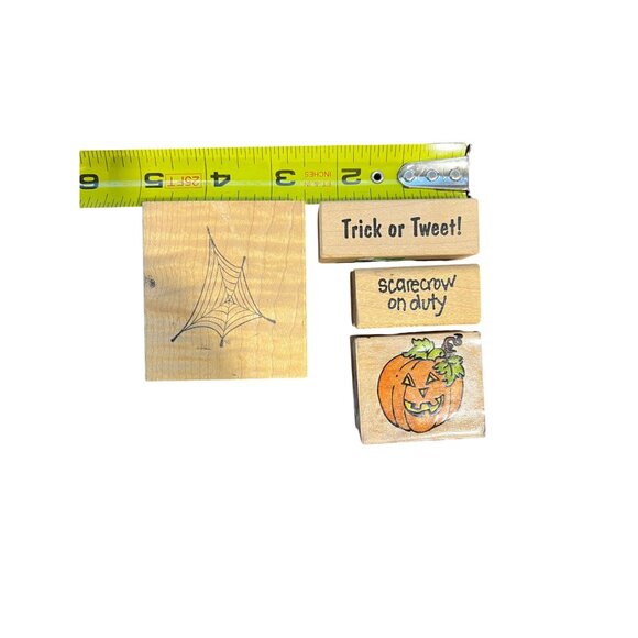 4 Vtg Misc Wood Mounted Rubber Stamps Halloween and Fall design - Picture 8 of 8